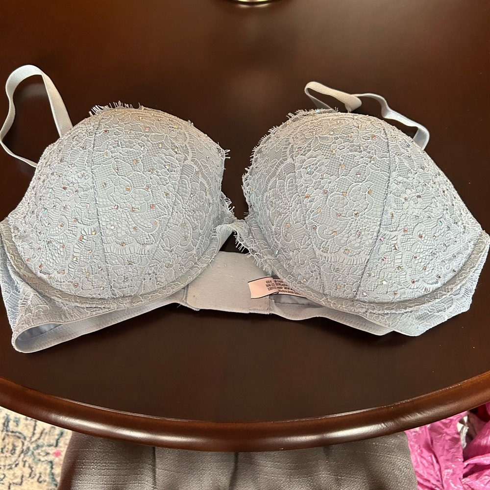 Victoria's Secret Light Blue Lace bra with rhinestones